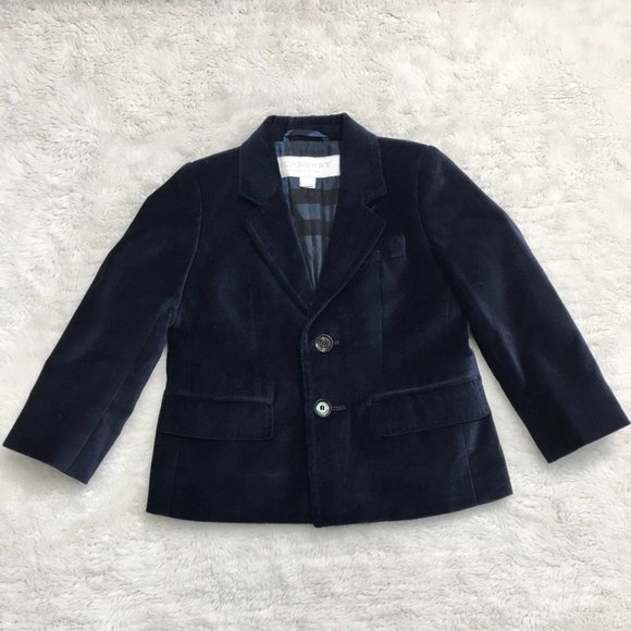 Burberry Other - Burberry Little Boy Navy Blue Velvet Blazer Jacket w/ Nova Check Size 2 Years